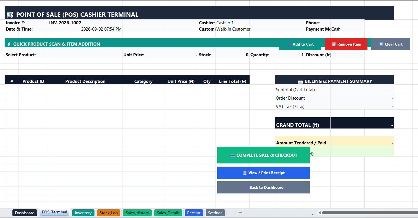 Nura Retail POS & Inventory Management System (Excel)